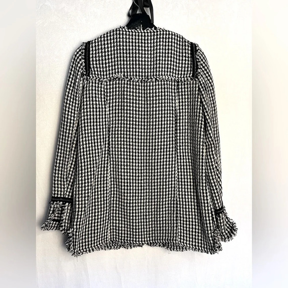 NWT Zara trf Outerwear Black White Tweed Chain Detailing Midi Coat Large - Picture 3 of 9